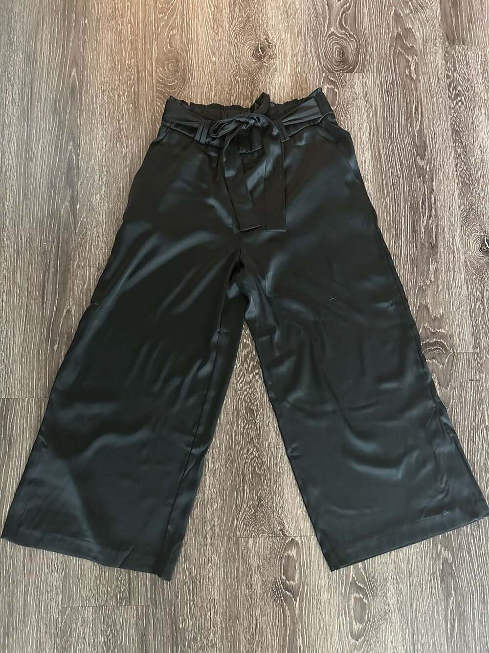 Joie Black Satin Wide Leg Paperbag Waist Pants